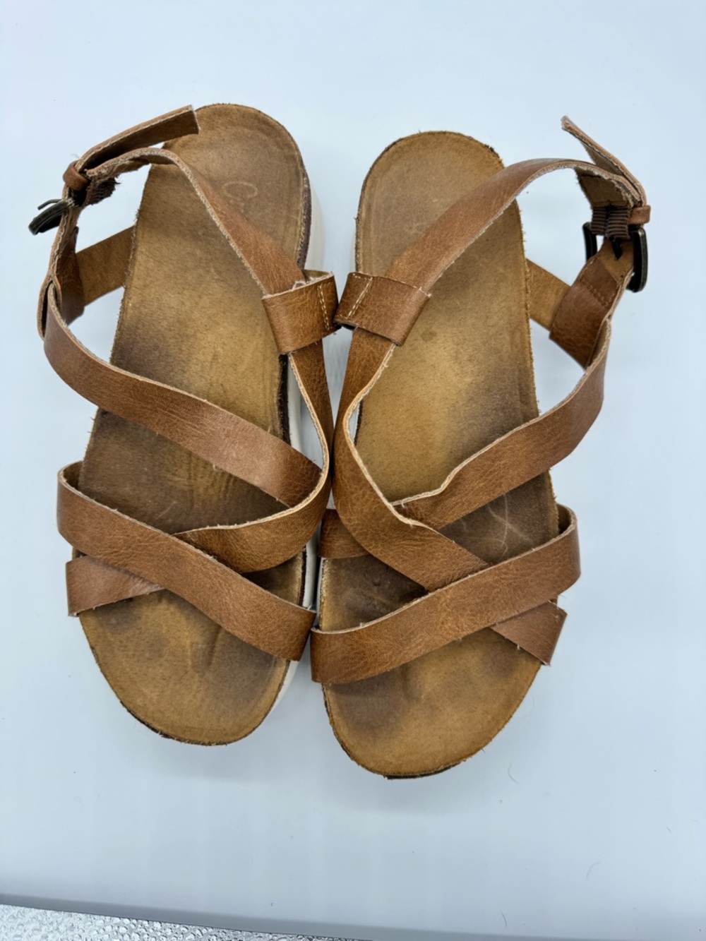 Women’s Brown Leather Cross-Strap Sandals with Ankle Buckle